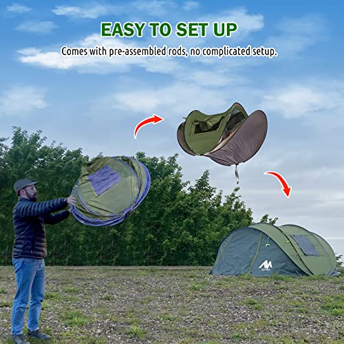 6 Person Easy Pop Up Tents for Camping - AYAMAYA Double Layer Waterproof Instant Tent with Vestibule & Porch, Large Size Family Tent Automatic Setup for 4-6 People Camping Hiking (Poles Included)