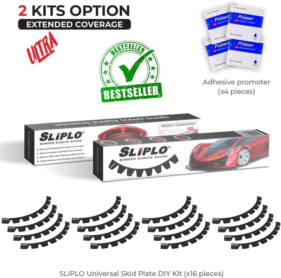 SLIPLO Ultra Universal Front Bumper Scrape Guard Skid Plate Bumper Protection for Lowered Cars, Carbon Fiber Splitters and Aftermarket Bumper Lips, Anti-Scratch DIY Bumper Protector Kit v2