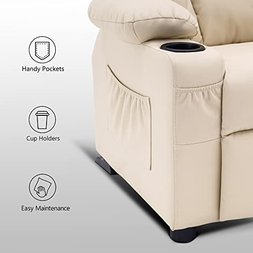 MCombo Big Kids Recliner Chair with Cup Holders for Toddler Boys and Girls, 2 Side Pockets, 3+ Age Group, Faux Leather 7322(Dark Grey)