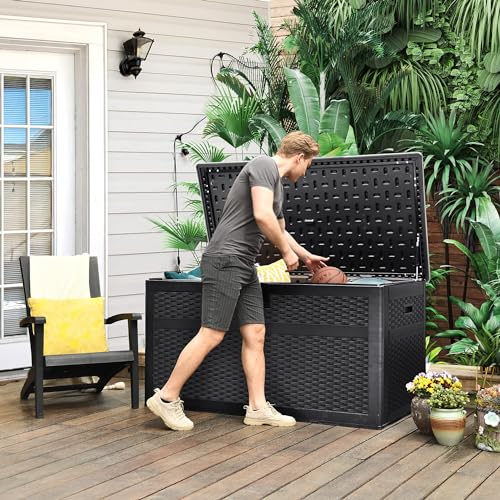 YITAHOME XXL 230 Gallon Large Deck Box, Double-Wall Resin Rattan Outdoor Storage Box with Flexible Divider for Patio Cushions Pool Float Garden Tools, 1000lbs Load Capacity Lockable Waterproof (Gray)