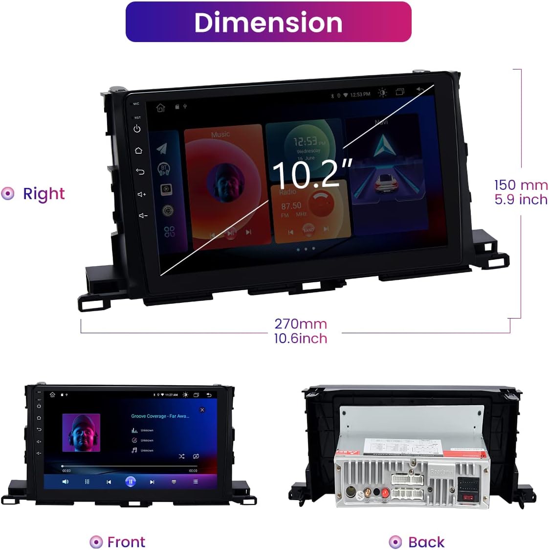 Roadanvi for Toyota Highlander 2015 2016 2017 2018 Car Stereo Bluetooth Radio Car Navigation Carplay Android Auto 1280x720 IPS Touch Screen 4GB+64GB
