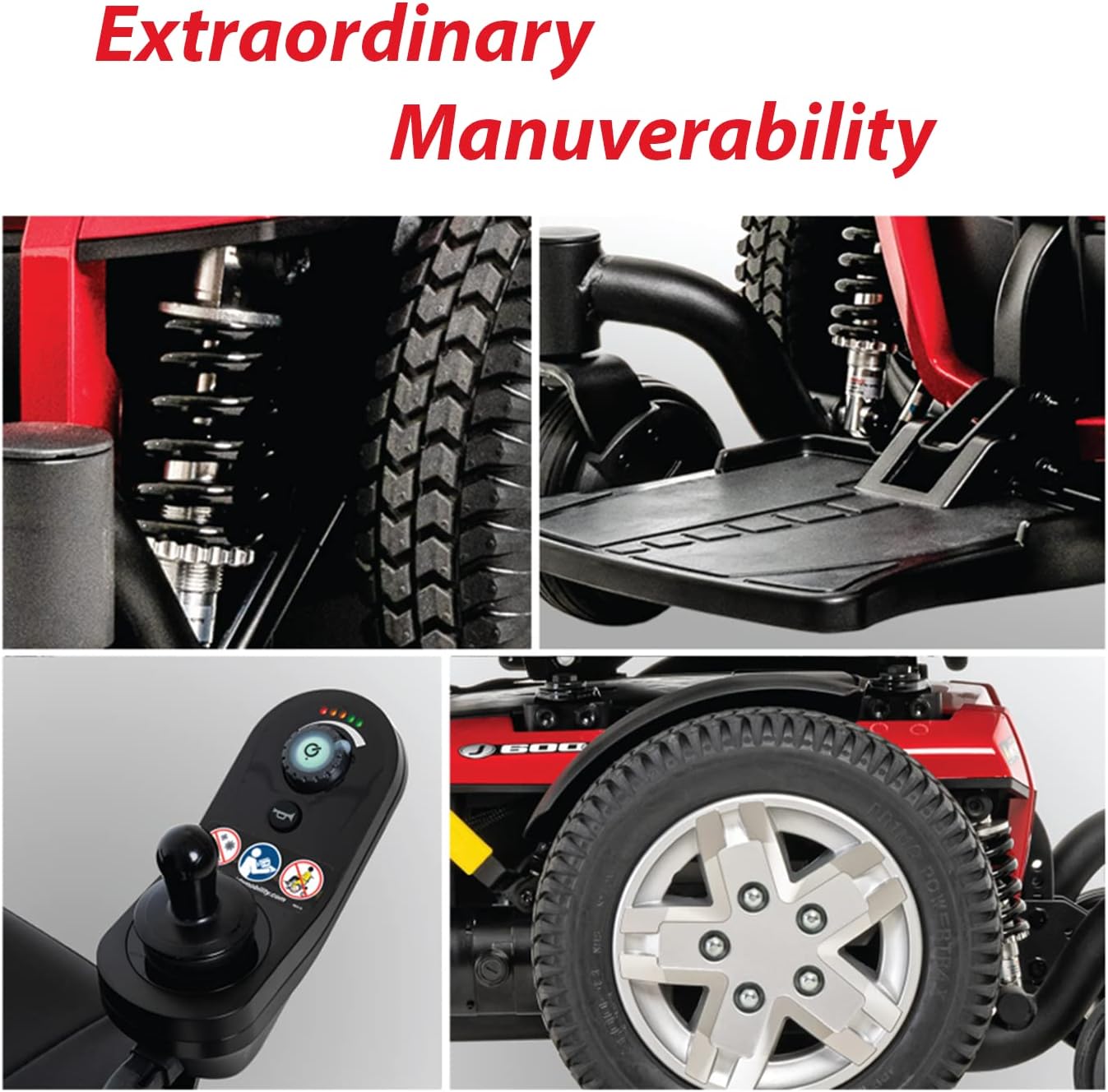 Pride Mobility Jazzy 600 ES Group 2 Power Chair, Nylon, Red, Mid Wheel Drive Power Chair for Adults, 300 lbs. WC, Up to 4 MPH, 24.8 Miles Range Per Charge