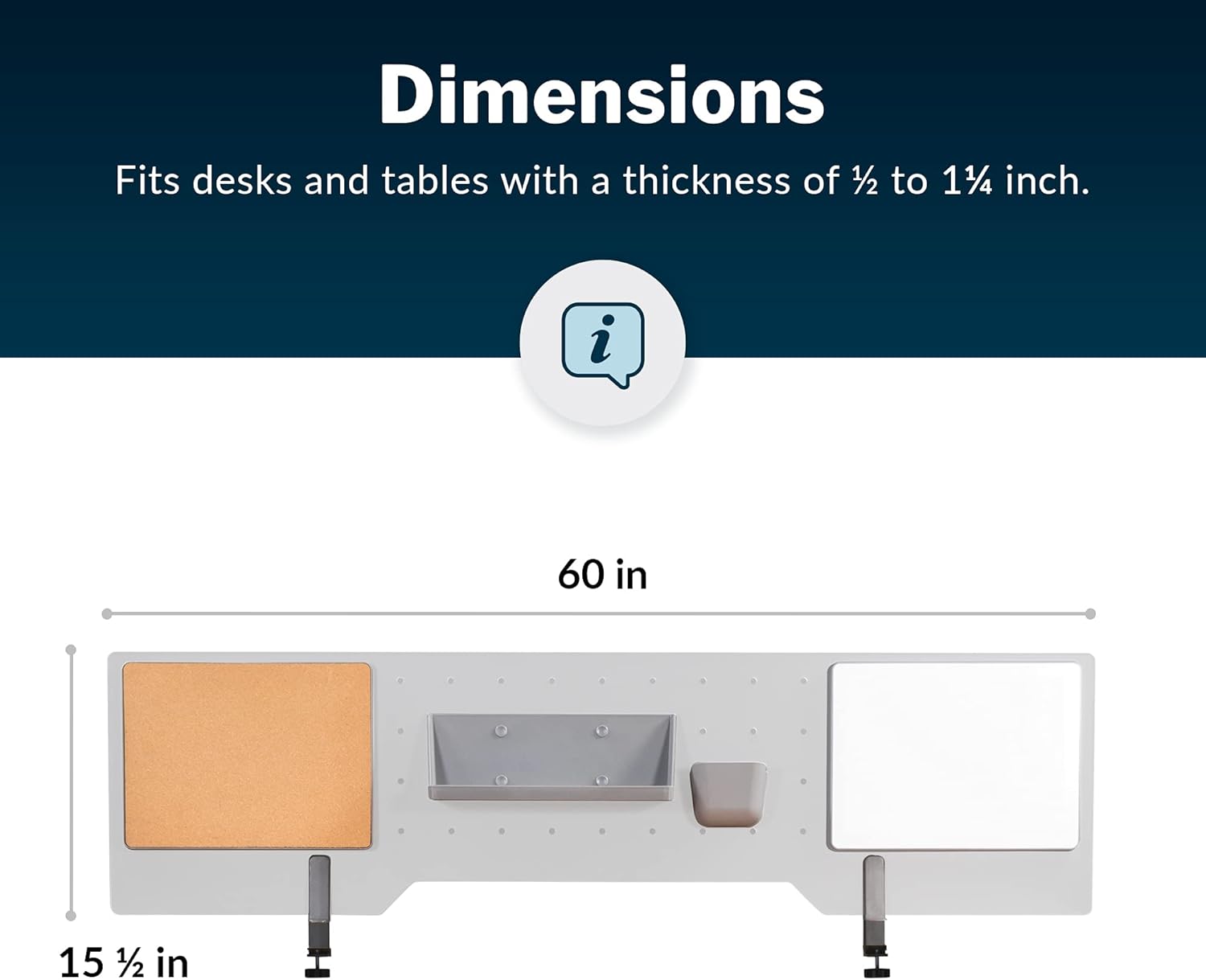 Vari Acrylic Accessory Panel 60 - Frosted Privacy Divider with Included Accessories - Easily Clamp to Desk or Table - Commercial-Grade Office Furniture
