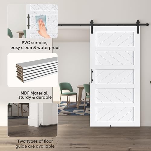 JUBEST 36" x 84" Barn Door, Slding Barn Door Kit Wave Shape Barn Door Panel with Hardware Kit Include, Easy Installation, Solid Wood, MDF & PVC Covered, Black
