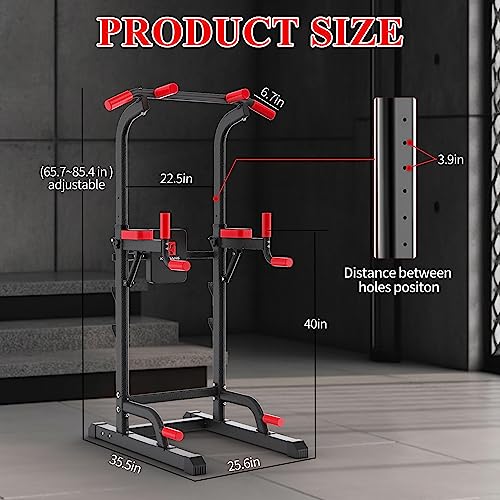 Power Tower Dip Station, Pull Up Bar Station & Multi-Function Gym Equipment For Home Strength Training Adujustable Height Up to 85.5",Load 350LBS