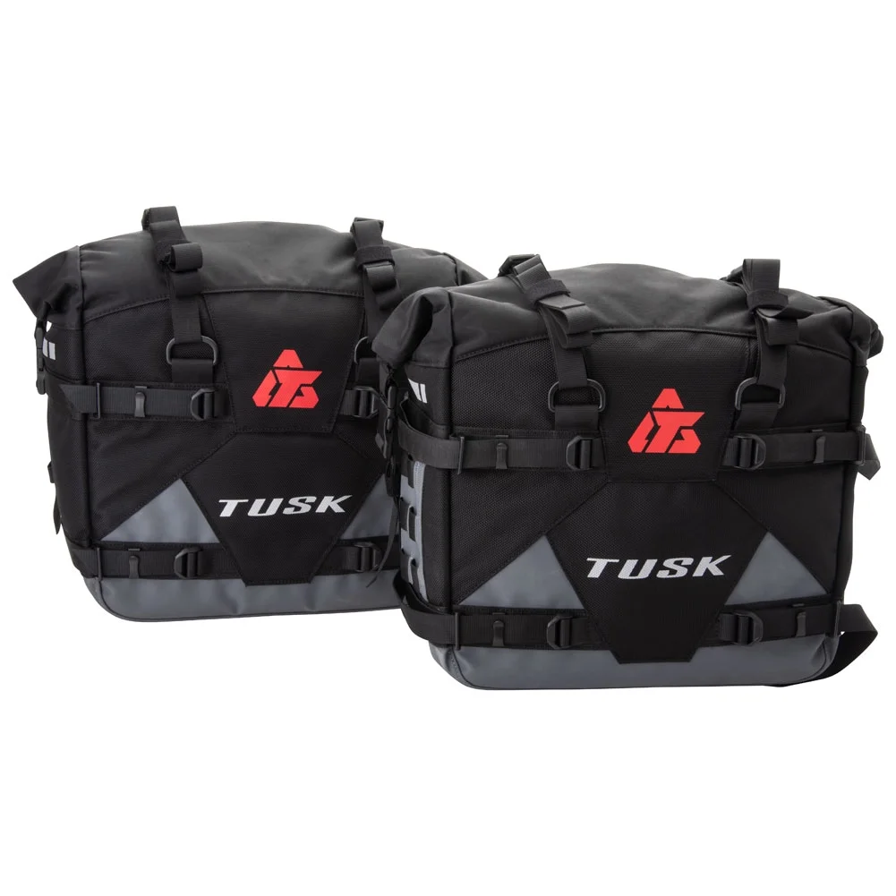 Tusk Pannier Racks with Tusk Pilot Pannier Bags with Top Rack and Sub Frame Supports Black/Grey