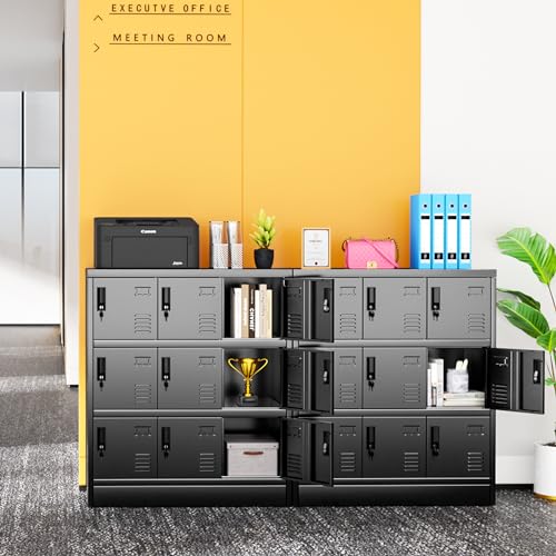 INTERGREAT 9 Door Storage Locker for Employee, Metal Locker for Office, Gym, Shool,Lockable Black Steel Locker with Lock and Card Slot for Home,Garage