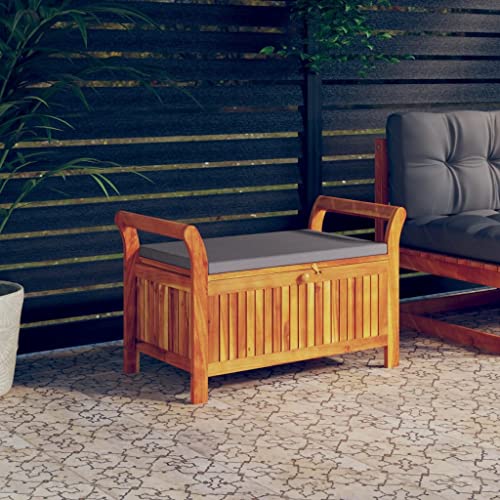 Patio Storage Bench with Cushion 35.8" Solid Wood Acacia,Acacia Wood Outdoor Garden Storage Bench with Seat Cushion for Comfortable Seating Outdoor Furniture, Storage Benches