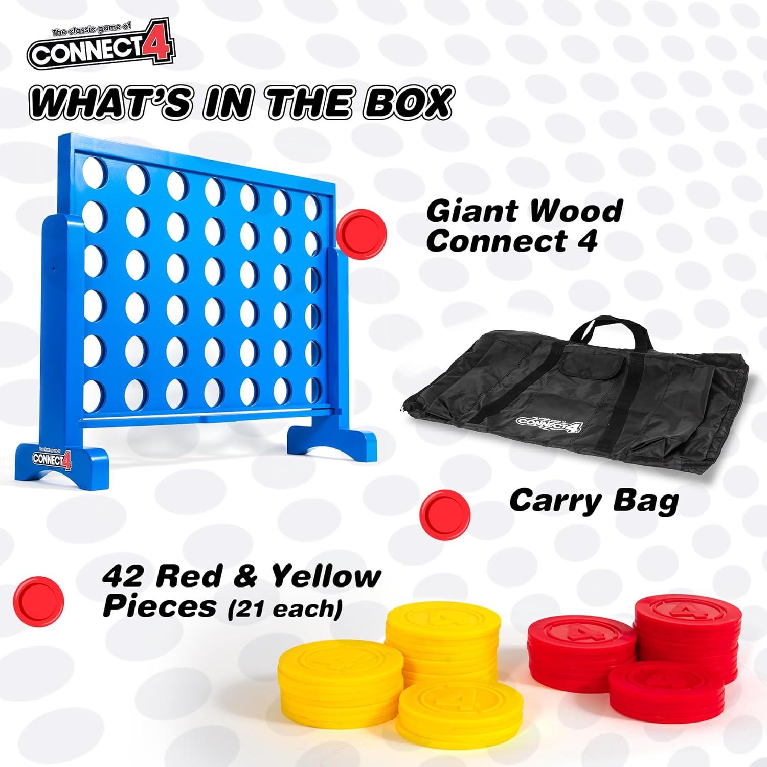 Giant Connect 4: Hasbro's Original Connect4 Game Super-Sized - 31.5 inch Wooden Official Four in a Row Board Game - Indoor or Outdoor Connect4 Fun for Adults and Family