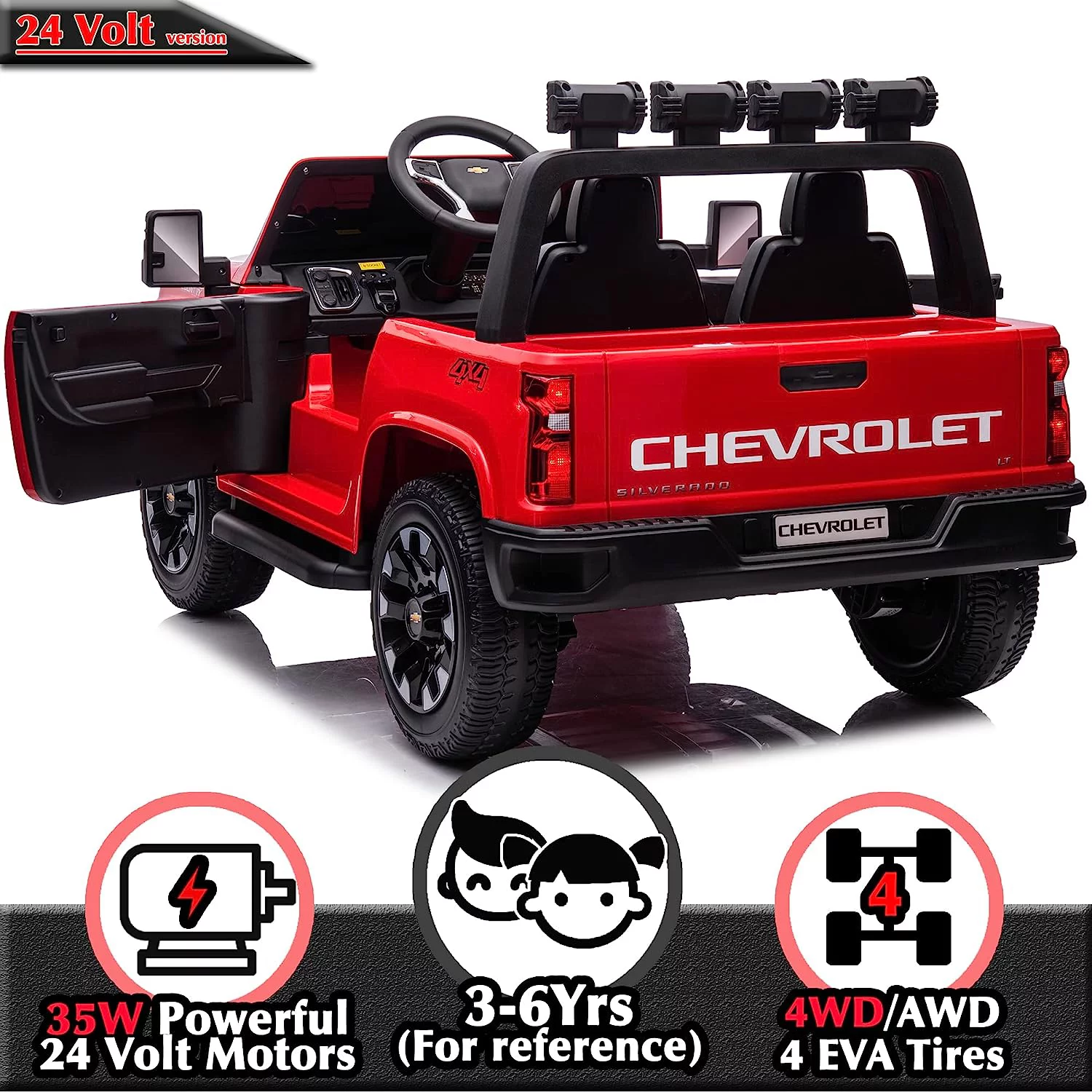 NEWWARE 24V Kids Ride on Car,Licensed Silverado HD 2 Seater Electric Car for Boys Girls,Kids 24V 2 Seater Ride On Car with Remote Control,24V Ride on Truck,Music,ABC,Electric Vehicle,Red