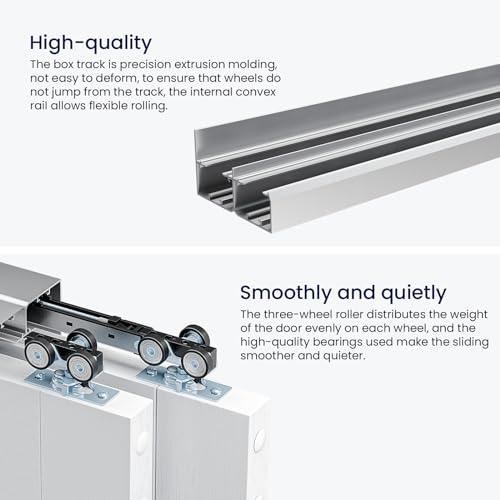 SMARTSTANDARD 72"/6FT Bypass Sliding Door Hardware Soft Close Kit for Cabinet Closet, Sliding Pocket Door Hardware For 2 Doors, with Finger Pull-Smoothly and Quietly-Fit 36.5" Wide Door Panel, No Door