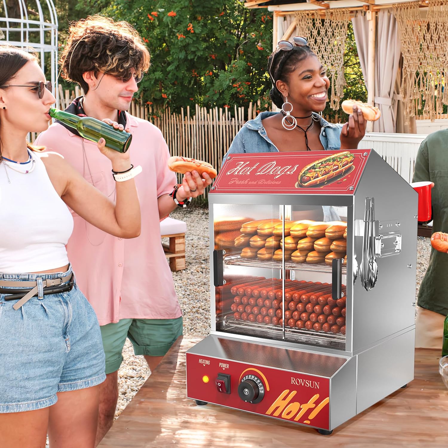 Hot Dog Steamer 175 Hot Dogs & 40 Buns Capacity, 31.7QT/30L Hut Steamer Hot Dog Steamer and Bun Warmer Cooker 2-Tier with Removable Shelves Food Clip for Party Event Concession Stand