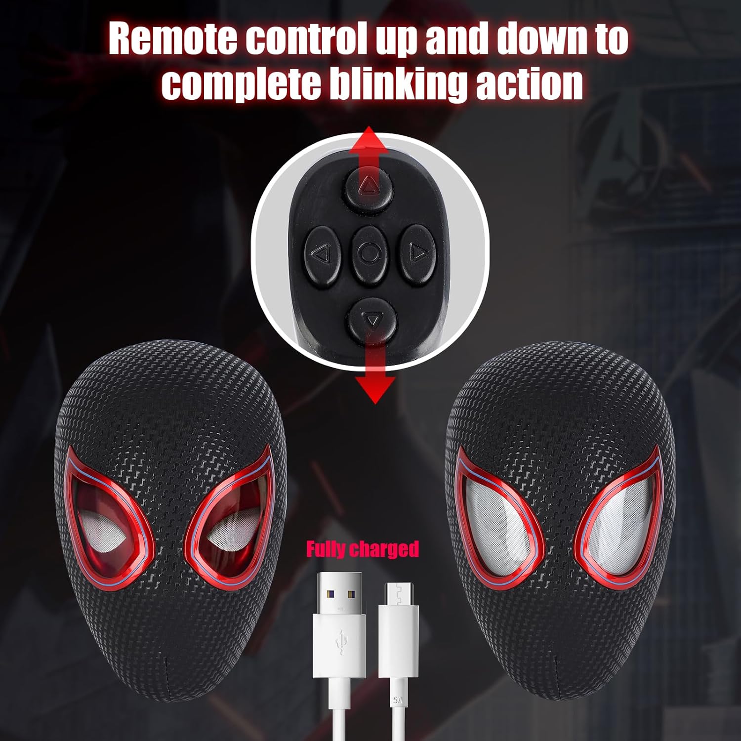 Spider Hero Mask Toy with Moving Eyes- Movable Eyes Remote Control, Full Face - Great for Halloween, Christmas, Cosplay
