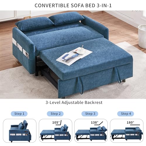 Harper & Bright Designs 3 in 1 Convertible Sleeper Sofa Bed, Modern Velvet Loveseat Futon Sofa Couch w/Pullout Bed, Love Seat Lounge Sofa, for Living Room, Gray