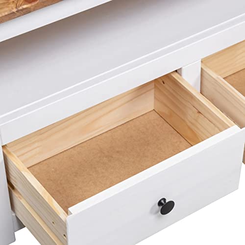 Tidyard Corner TV Cabinet with 2 Storage Drawers and 1 Open Compartment, Pine Wood Television Stand, Wooden Sofa End Table for Living Room Home Furniture 36.6 x 19.3 x 19.3 Inches (W x D x H)