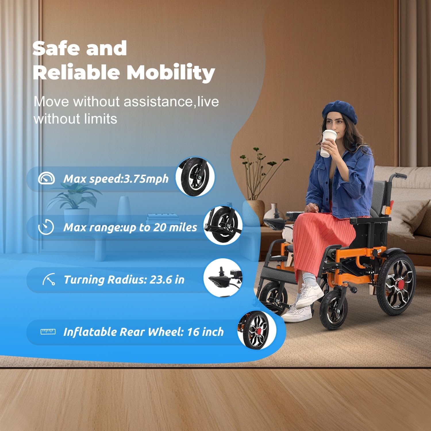 Folding Electric Wheelchair,Electric Wheelchair for Adults Seniors,20in Width Lightweight Foldable Motorized Wheelchair,Compact Intelligent Power Wheelchair,All Terrain Wheelchairs-Airline Approved