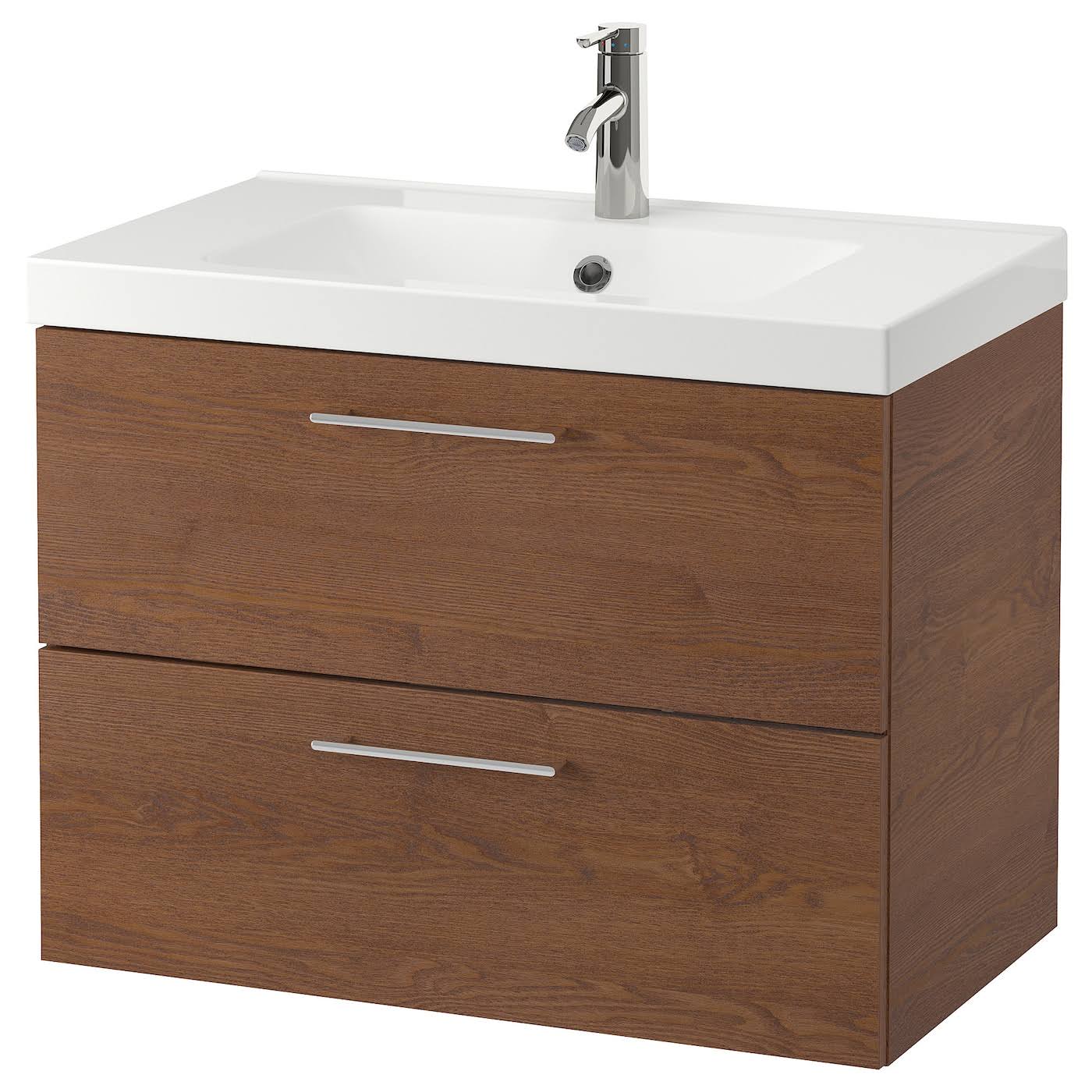 IKEA - GODMORGON / ODENSVIK Sink Cabinet with 2 Drawers, Brown Stained Ash effect/Dalskr Faucet, 32 5/8x19 1/4x25 1/4 59305184