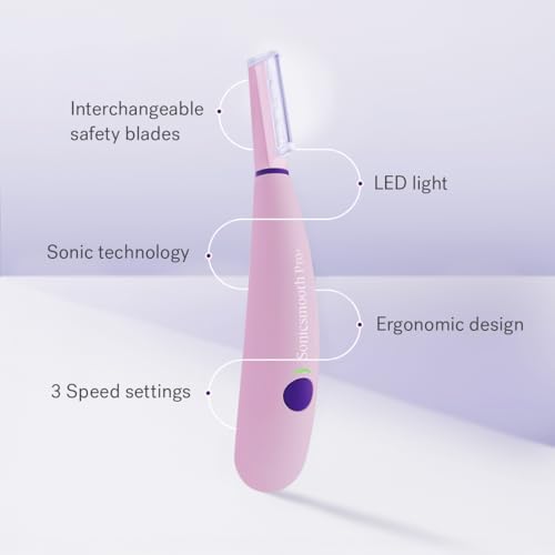 Michael Todd Beauty Sonicsmooth Pro+ Dermaplane Razor for Women Face + Eyebrow trimmer Dermaplaning System w/LED Light Peach Fuzz Remover -16 Dermaplaning Blades & 2 Microsmooth Exfoliation Tips
