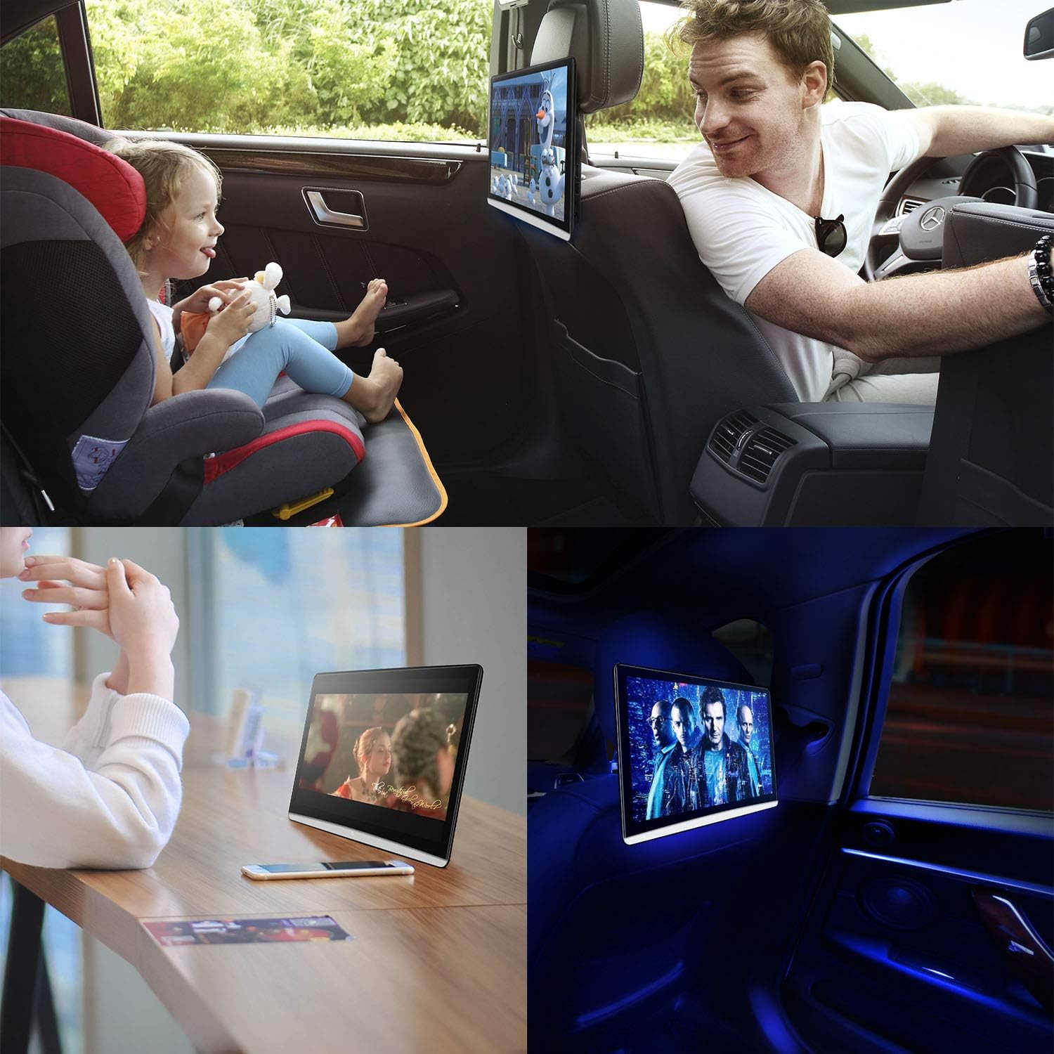 Upgrade Android 10 Car TV Monitor Tablet with 12.4" Touch Screen,Portable Headrest Video Player for Kids,Support 4K/WiFi/Bluetooth/HDMI in/Out/USB/FM