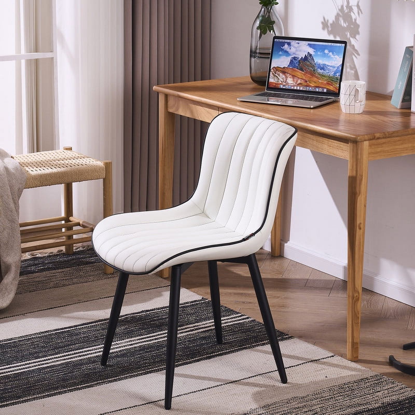 YOUNUOKE Dining Chairs Set of 2 Mid Century Modern Faux Leather Kitchen Dining Chair, White