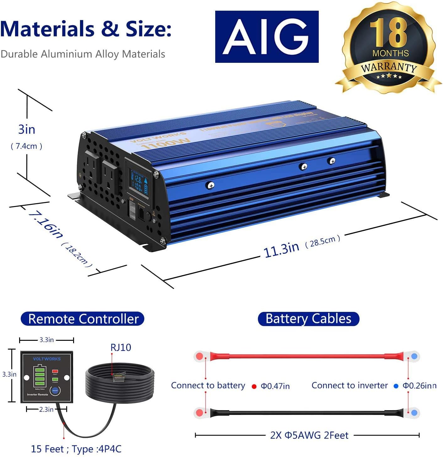 Power Inverter 2000w DC 12V to AC 120V Modified Sine Wave Inverter 2000 watt with LCD Display Remote Control and 3AC Outlets Dual 2.4A USB Ports for Car RV Truck Boat[3 Years Warranty] by VOLTWORKS
