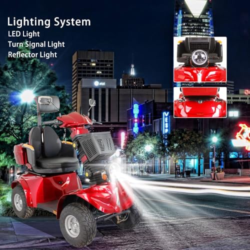 1000W Heavy Duty 4 Wheel Mobility Scooters 500lbs Weight Capacity, Powered Mobility Scooters for Seniors & Adult, 3 Speed Control Mobility with Adjustable Seat & Lazy Back, Red
