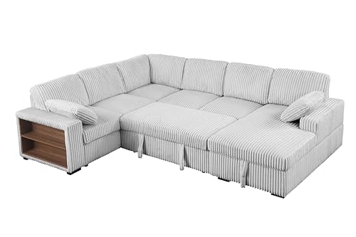 Oversized U-Shaped Sectional Sofa Couch Plush Corduroy Upholstered Modular Deep Seat Sofa&Couch Sectional W/Right Facing Chaise Lounge and 7 Toss Pillows for Home Apartment Living Room Furniture Sets