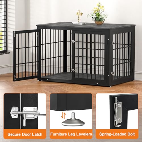 48 Inch Heavy Duty Dog Crate Furniture for Large Dogs, Decorative Pet House End Table, Extra Large Wooden Cage Kennel Furniture Indoor, Natural and White