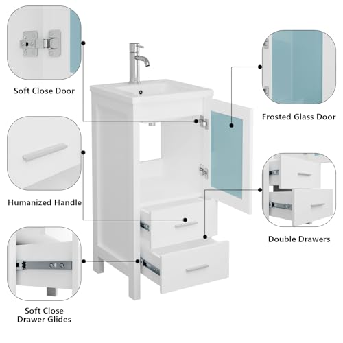 16" Small Bathroom Vanity with Sink, Single Sink Bathroom Vanity Combo for Small Space, Modern Bathroom Sink Cabinet with Faucet and Drain (White)