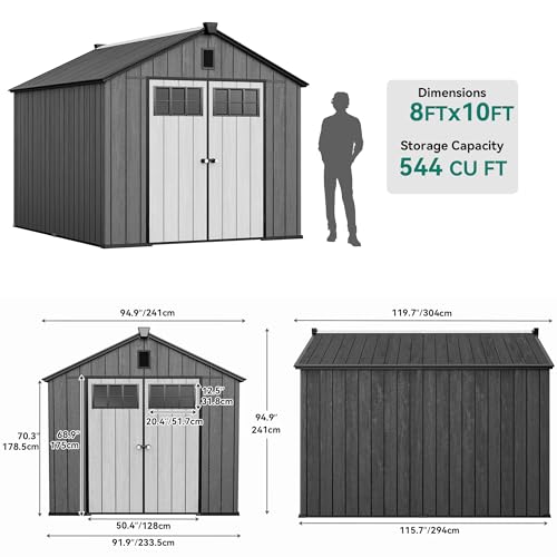 YITAHOME 8x6.2FT Outdoor Storage Shed w/o Floor, All-Weather Plastic Shed with Lockable Doors, Window & Vents, Plastic Tool Shed for Backyard, Patio, Poolside, Lawn, Gray