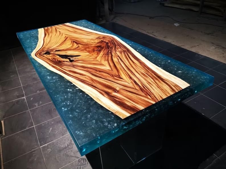 Natural Wood with Epoxy Dining Table Resin Coffee Table Living Room Table for 2, 4, 6, 8 Epoxy RIver Table Top Resin Table Home Decor Side/End Table Patio Table (18" Inches Tall, 90 x 36 Inches)