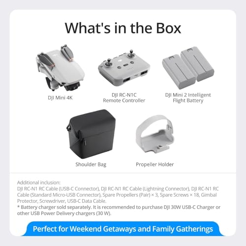 DJI Mini 4K, Drone with 4K UHD Camera for Adults, Under 249 g, 3-Axis Gimbal Stabilization, 10km Video Transmission, Auto Return, Wind Resistance, 1 Battery for 31-Min Max Flight Time, Intelligent Flight