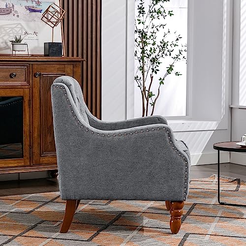 Accent Chair, Living Room Chair, Footrest Chair Set with Vintage Brass Studs, Button Tufted Upholstered Armchair for Living Room, Comfy Reading Chair for Bedroom, Reception Room