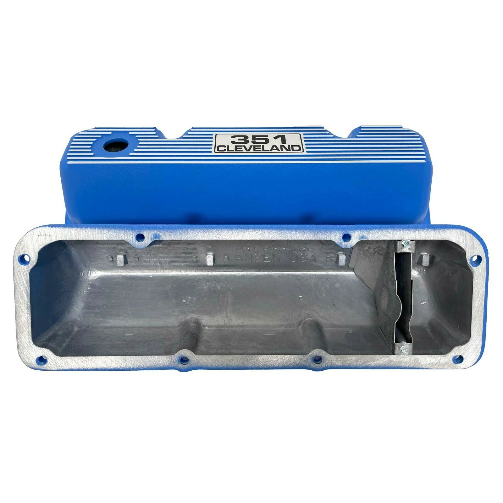 Ford 351 Cleveland Valve Covers - 351 Cleveland Engraved Logo - Blue - Ansen USA