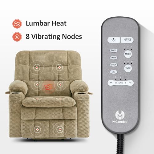 MCombo Dual Motor Power Lift Recliner Chair with Massage and Heat for Elderly People, Infinite Position, USB Ports, Cup Holders, Fabric 7890 (Medium-Regular, Burgundy)
