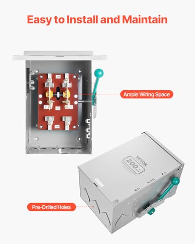 VEVOR 200A Generator Transfer Switch, 48000W Manual Transfer Switch, Heavy Duty Double-Throw Power 120/240V, Meeting NEMA 3R Standards, for Outdoor, Indoor, and Portable Generator ETL Certification