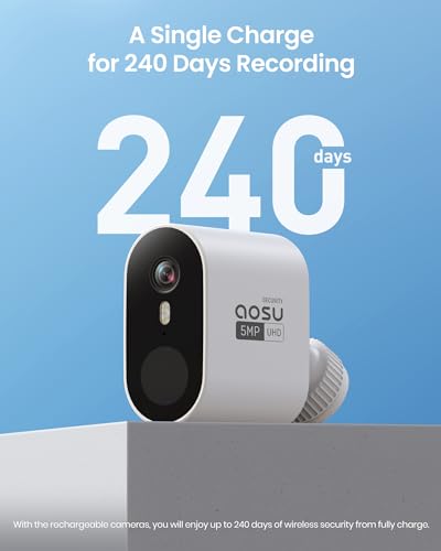 AOSU Security Cameras Wireless Outdoor, 5MP Ultra HD Wireless Security Camera System, 2 camera kit with 166° Wide Angle, 240-Day Battery Life,Spotlight Camera, 32G Local Storage, No Monthly Fee