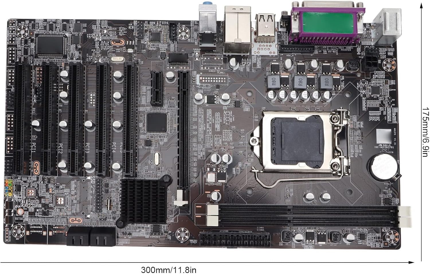 LGA 1155 Motherboard, Gaming Motherboard H61 with HDMI SATA2.0 USB2.0, 5 PCI Interfaces, PCIE 1X, Support VGA, LPT Port for Computer