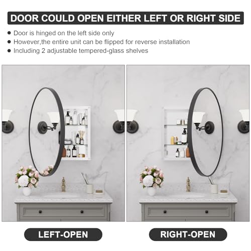 HOMECOOKIN Farmhouse Gold Metal Framed Recessed Bathroom Medicine Cabinet with Beveled Mirror Rounded Rectangle Bathroom Medicine Cabinet 16x24 inch