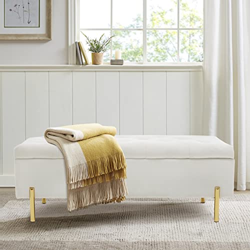 Velvet Storage Bench Ottoman with Soft Close Lid, End of Bed Bench Upholstered Fabric Storage Ottoman Bench for Bedroom Entryway Living Room, Grey