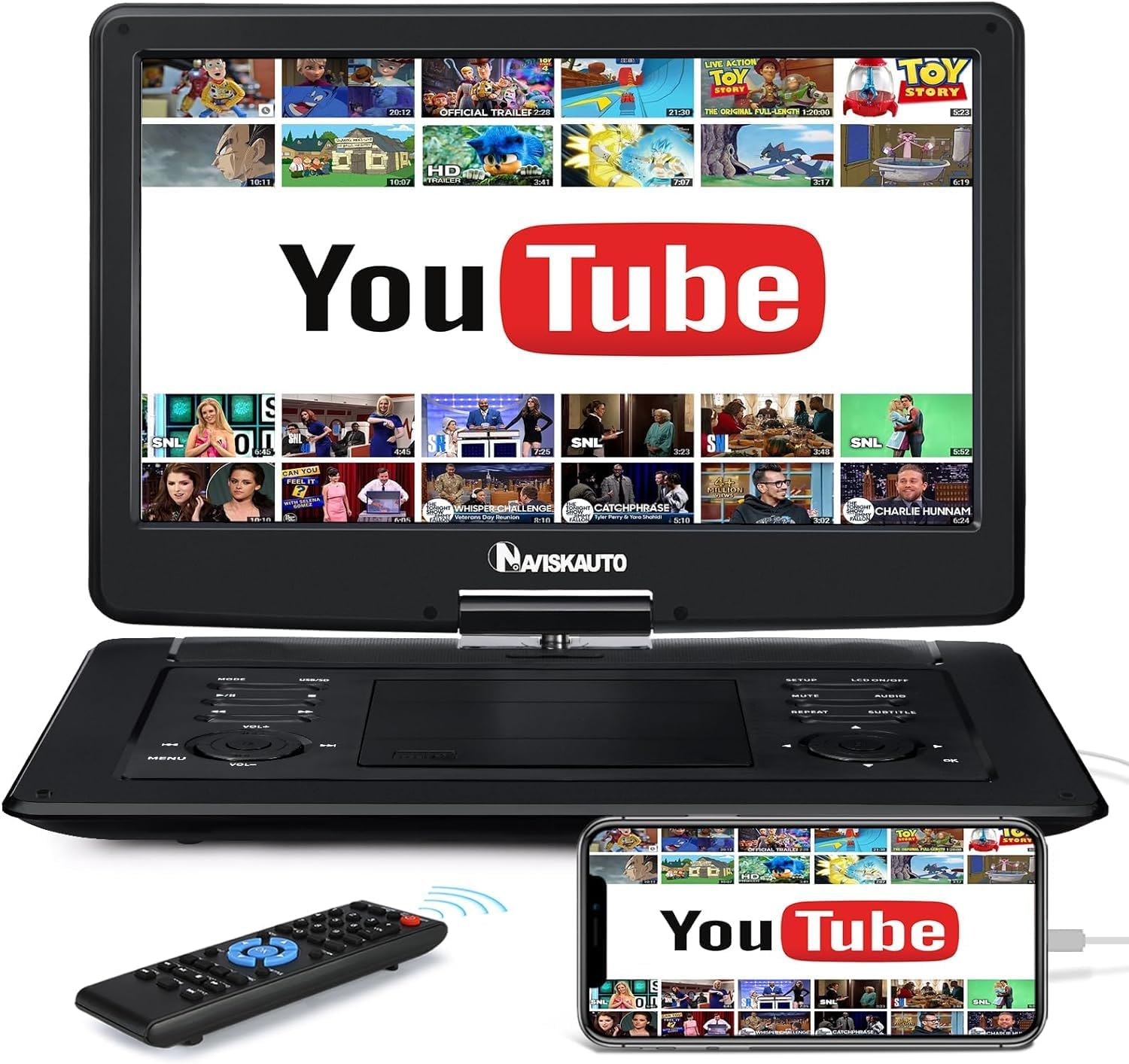 NAVISKAUTO 17.9" Portable DVD Player with 15.6'' Large Screen 6 Hours Rechargeable Battery Support HDMI Input, Sync Screen, Last Memory, Region Free, USB/TF Card