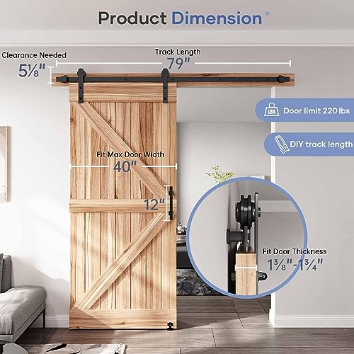 EaseLife 12 FT Double Sliding Barn Door Track and Handle Hardware Kit,Straight Pulley,Slide Smoothly Quietly,Easy Install (12FT Track Kit for 33"~36" Wide Double Door)