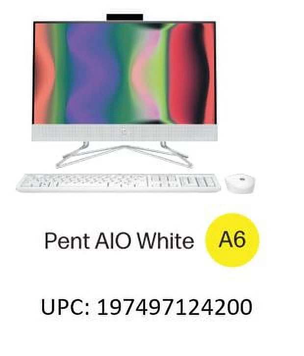 HP 21.5 All-in-One PC, Intel Pentium, 8GB Memory, 128GB SSD, Windows 11 Home S mode, White, 22-dd0143w