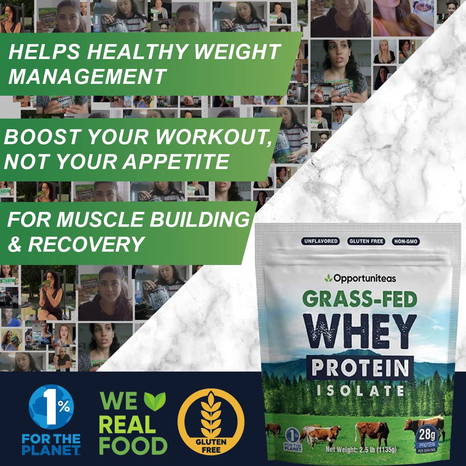 Grass Fed Whey Protein Powder Isolate - Unflavored - Low Carb Keto & Paleo Diet Friendly - Pure Grass-Fed Protein for Shakes, Smoothies, Drinks & Recipes - Non GMO & Gluten Free - 2.5 Pounds Pack of 2