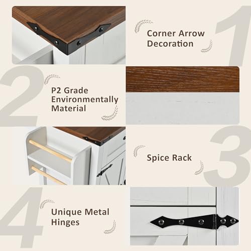 Kitchen Island with Storage, Rolling Kitchen Island Cart On Wheels with Power Outlet & Drop Leaf Countertop, Mobile Island Table for Kitchen with 2 Drawers 2 Cabinet, Spice Rack, Towel Rack, Black