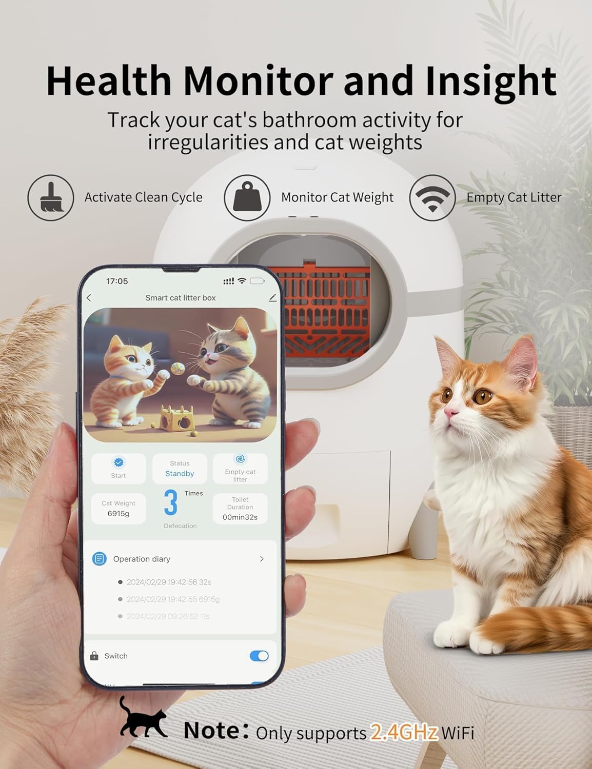 Automatic Self Cleaning Cat Litter Box, 70L Cat Litter Box with 15L Extra Large Waste Drawer for Multiple Cats, Smart APP Control/Safety Protection/Odor Removal Extra Large Capacity Cat Litter Box
