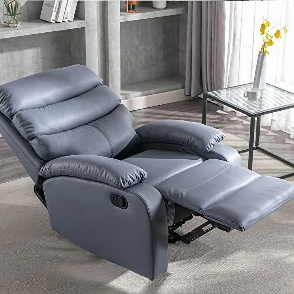NLIBOOMLife Recliner Chair for Living Room  Manual Recliner with Micro Leather  Overstuffed Single Sofa  Easy to Operate Footrest &amp; Headrest  Suitable for Small Spaces- Cerulean Blue