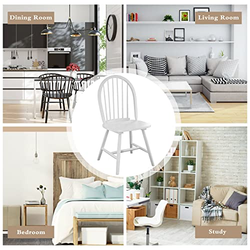 Windsor Dining Chairs Set of 2, 18 Inch Wood Spindle Back Dining Chairs,Vintage Country Farmhouse Armless Side Chairs with Wide Seat, Solid Wood Legs High Back Seating Chairs (Black)