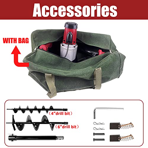 6-Inch & 4-Inch Auger Bit Earth Auger,1500W Electric Post-Hole Digger, Earth Auger Digging Drill, Ideal for Post Hole Digging, Drilling, Tree Planting