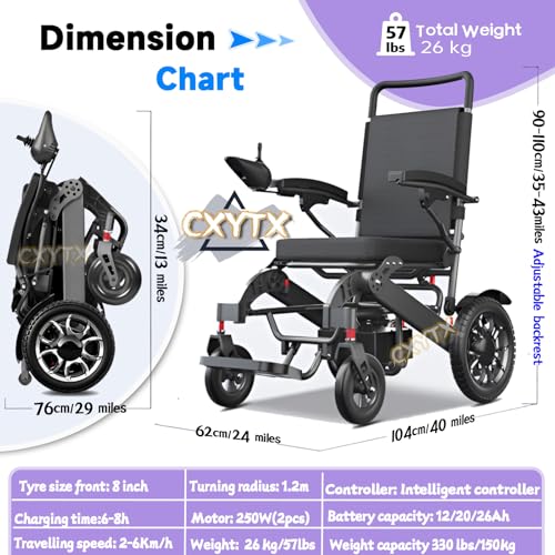 Intelligent Power Wheelchairs for Adults, All Terrain Heavy Duty Electric Wheelchair, Remote Control Walking Lightweight Portable Wheelchair,500W Powerful Motor & 12+ mi Cruise Range,26ah